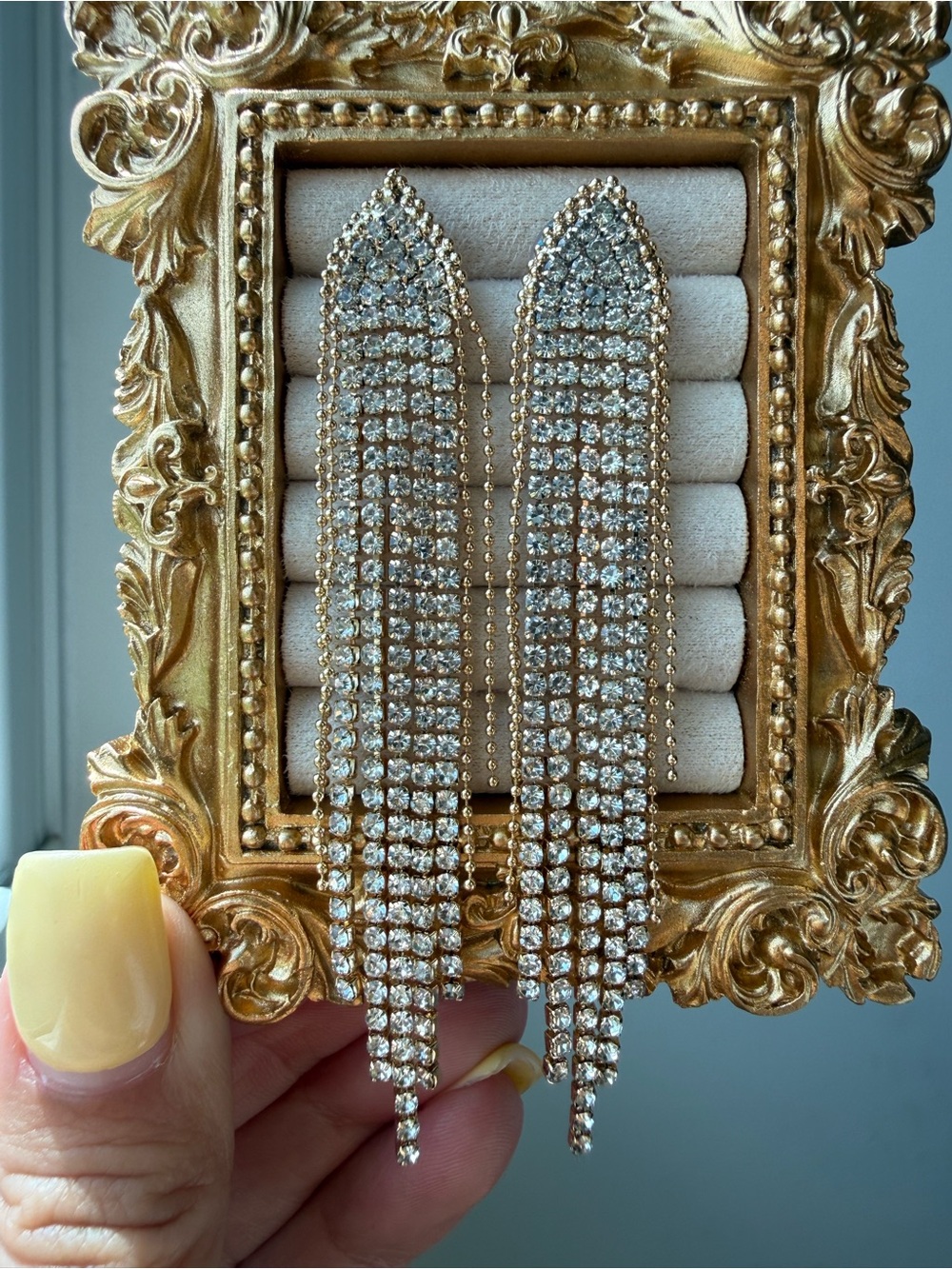 Anthropologie Gold Crystal Fringe Drop Earrings